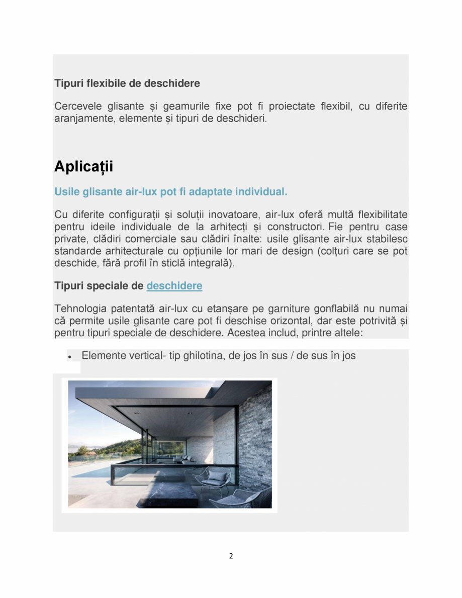 Pagina 2-Sistem de usi glisante air-lux air-lux Catalog, brosura Romana ate. Prelucrarea ramelor robuste,...