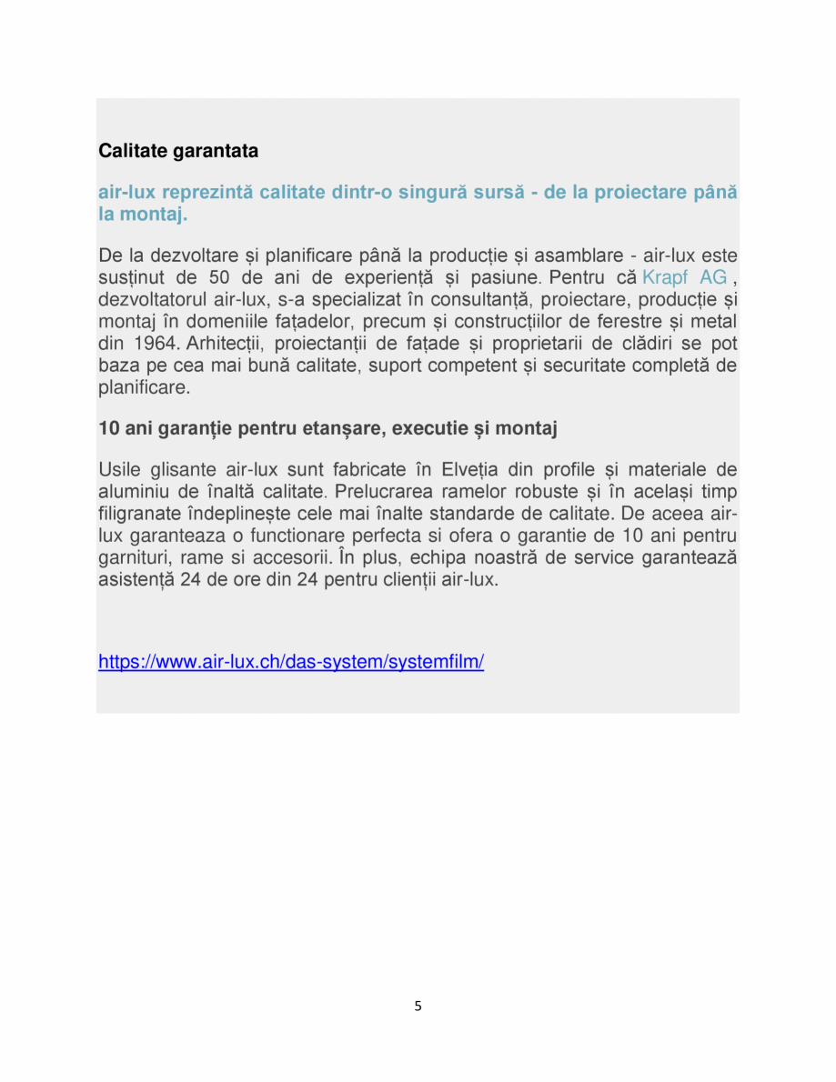 Pagina 5-Sistem de usi glisante air-lux air-lux Catalog, brosura Romana �normală”.

Fereastra inteligentă...