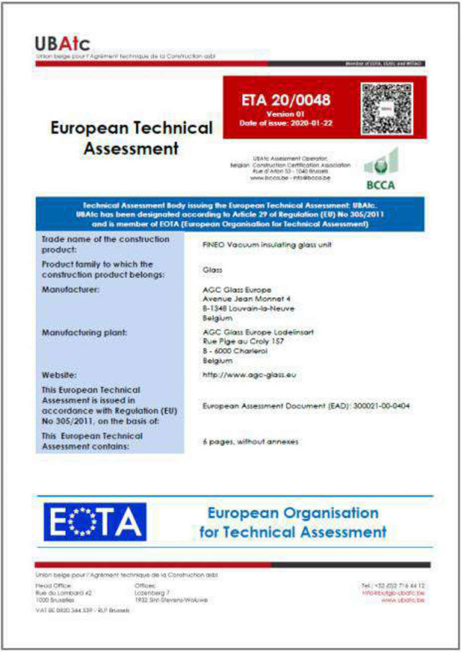 Pagina 1-Geam cu vid - certificare ETA 200048 SIBELIUS Certificare produs Engleza 