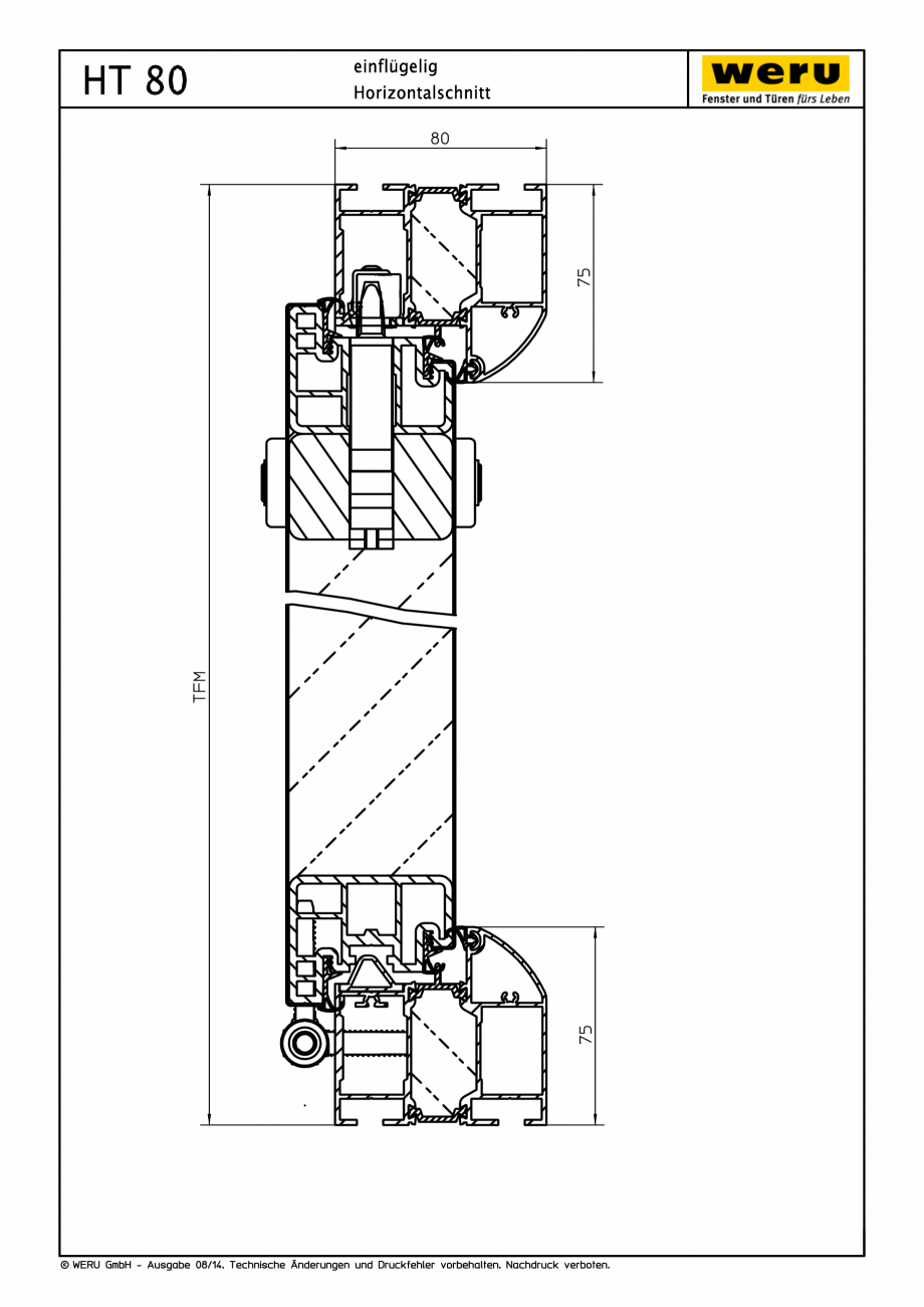 Pagina 1-CAD-PDF Usi de exterior din aluminiu HT 80 - Sectiune orizontala WERU Detaliu de montaj 