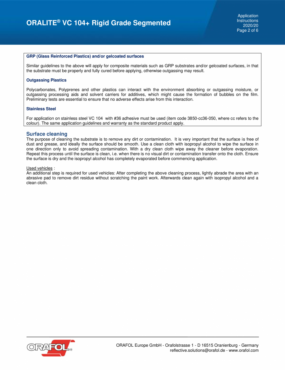 Pagina 2 - Instructiuni de aplicare pentru banda reflectorizanta segmentata pentru suprafetele...