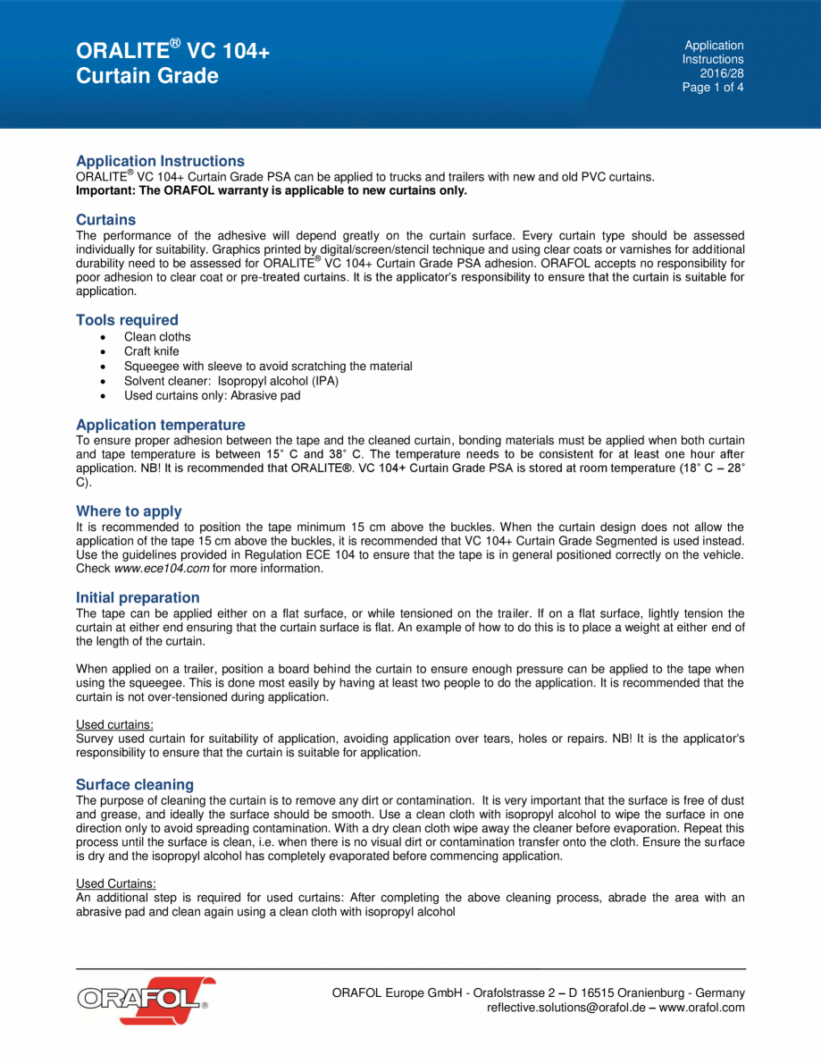 Pagina 1-Instructiuni de aplicare pentru banda adeziva reflectorizanta continua ALGERNON ORALITE VC 104+ Flex...