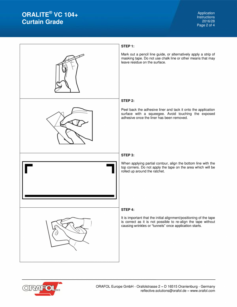 Pagina 2-Instructiuni de aplicare pentru banda adeziva reflectorizanta continua ALGERNON ORALITE VC 104+ Flex...