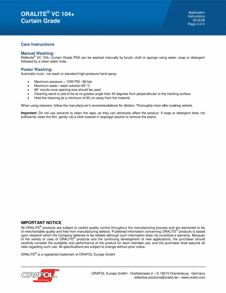 Pagina 4-Instructiuni de aplicare pentru banda adeziva reflectorizanta continua ALGERNON ORALITE VC 104+ Flex...