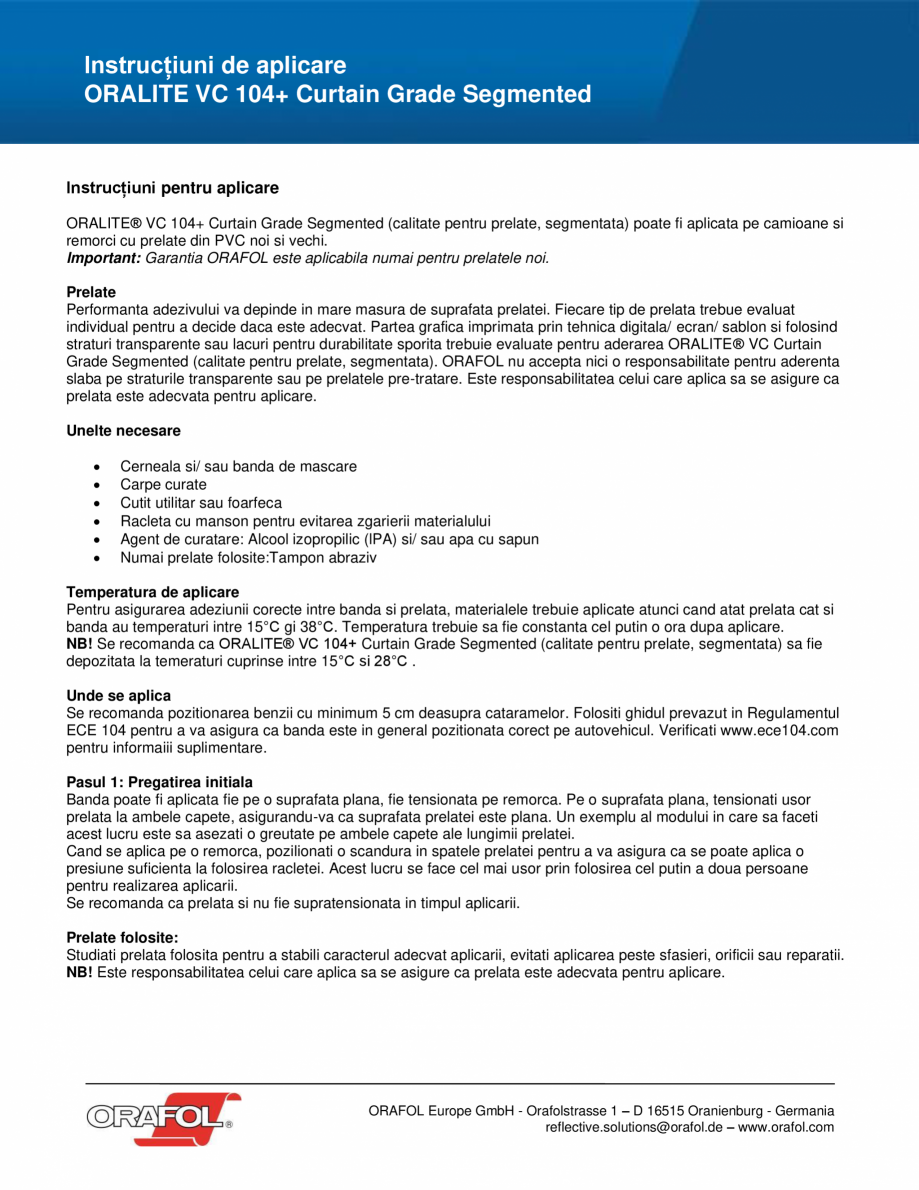 Pagina 1 - Instructiuni de aplicare pentru banda adeziva reflectorizanta continua pentru suprafete...