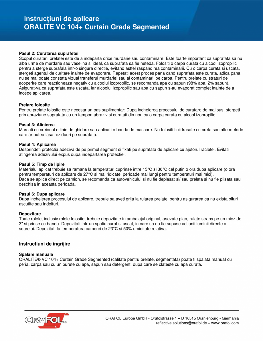 Pagina 2-Instructiuni de aplicare pentru banda adeziva reflectorizanta continua pentru suprafete flexibile ...