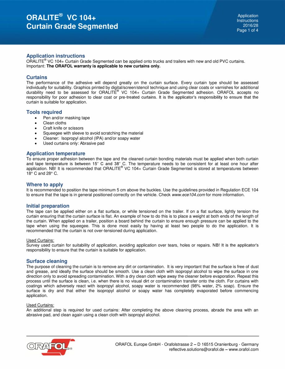 Pagina 1 - Instructiuni de aplicare pentru banda adeziva reflectorizanta continua pentru suprafete...