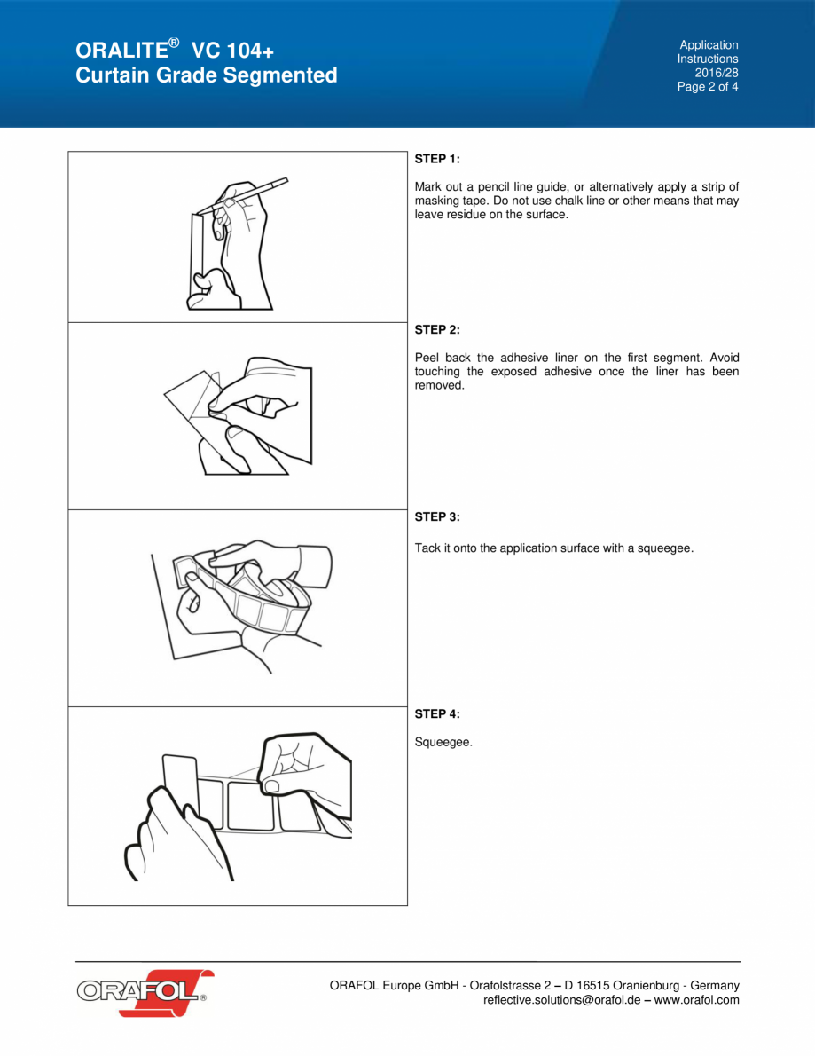 Pagina 2-Instructiuni de aplicare pentru banda adeziva reflectorizanta continua pentru suprafete flexibile...