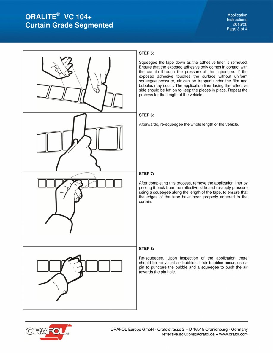 Pagina 3-Instructiuni de aplicare pentru banda adeziva reflectorizanta continua pentru suprafete flexibile...