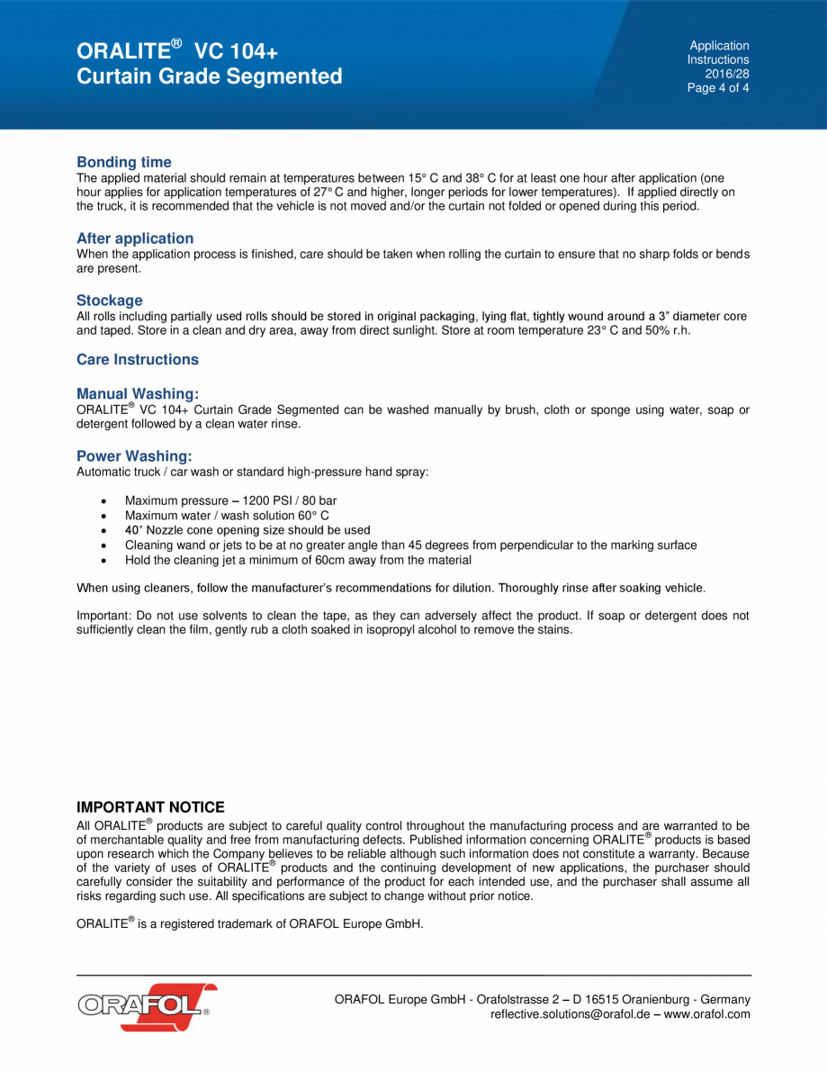 Pagina 4-Instructiuni de aplicare pentru banda adeziva reflectorizanta continua pentru suprafete flexibile...