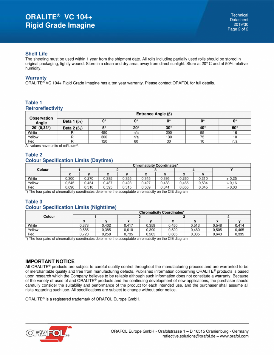 Pagina 2-Banda adeziva reflectorizanta personalizabila pentru suprafete rigide ALGERNON ORALITE VC 104+ Rigid...