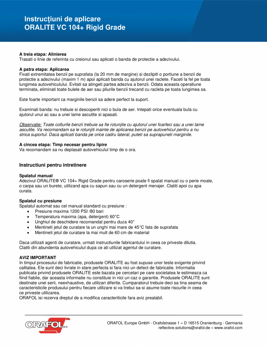Pagina 2 - instructiuni-de-aplicare-banda-continua-ro-d-1840 ALGERNON ORALITE VC 104+ Rigid Grade...