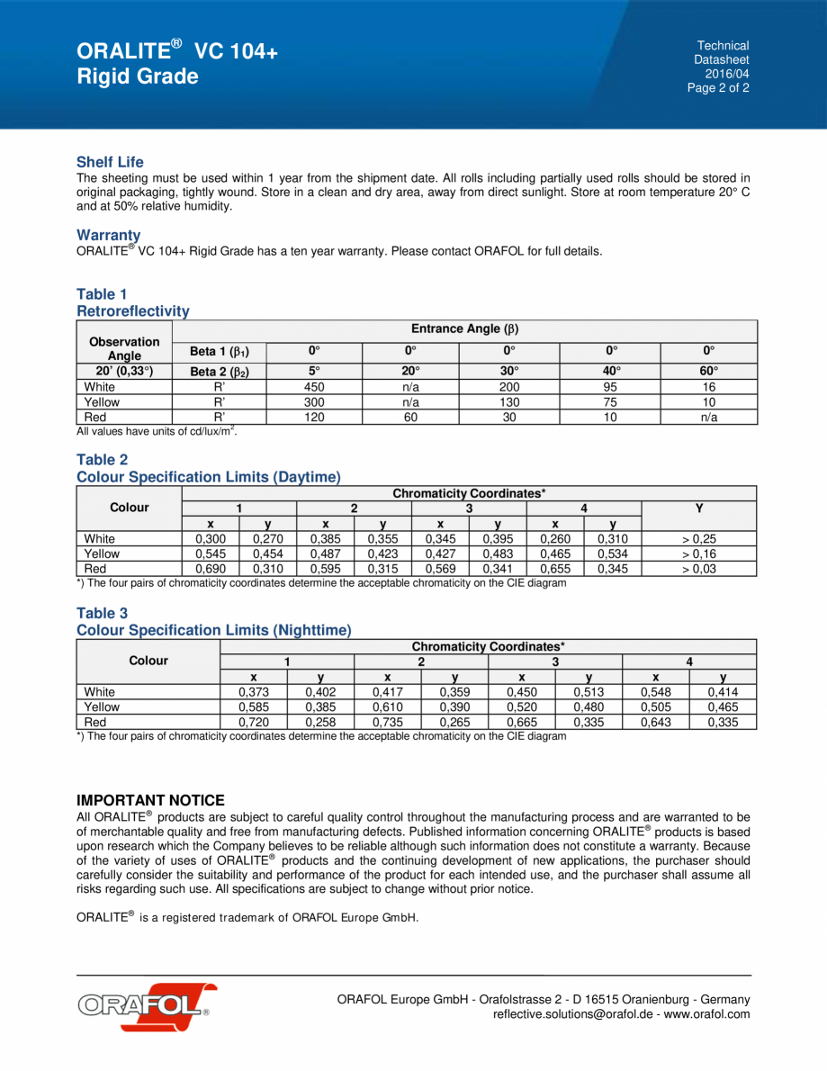 Pagina 2-Banda reflectorizanta pentru evidentierea cisternelor ALGERNON ORALITE VC 104+ Tanker Stickers Fisa ...