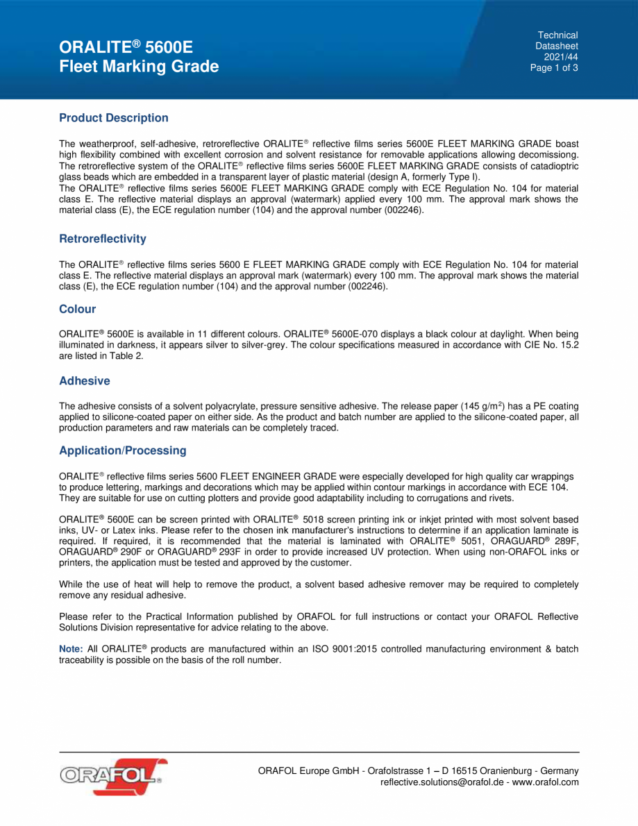 Pagina 1-Banda reflectorizanta pentru inscriptionari publicitare sau masini ALGERNON ORALITE 5600E Fleet...