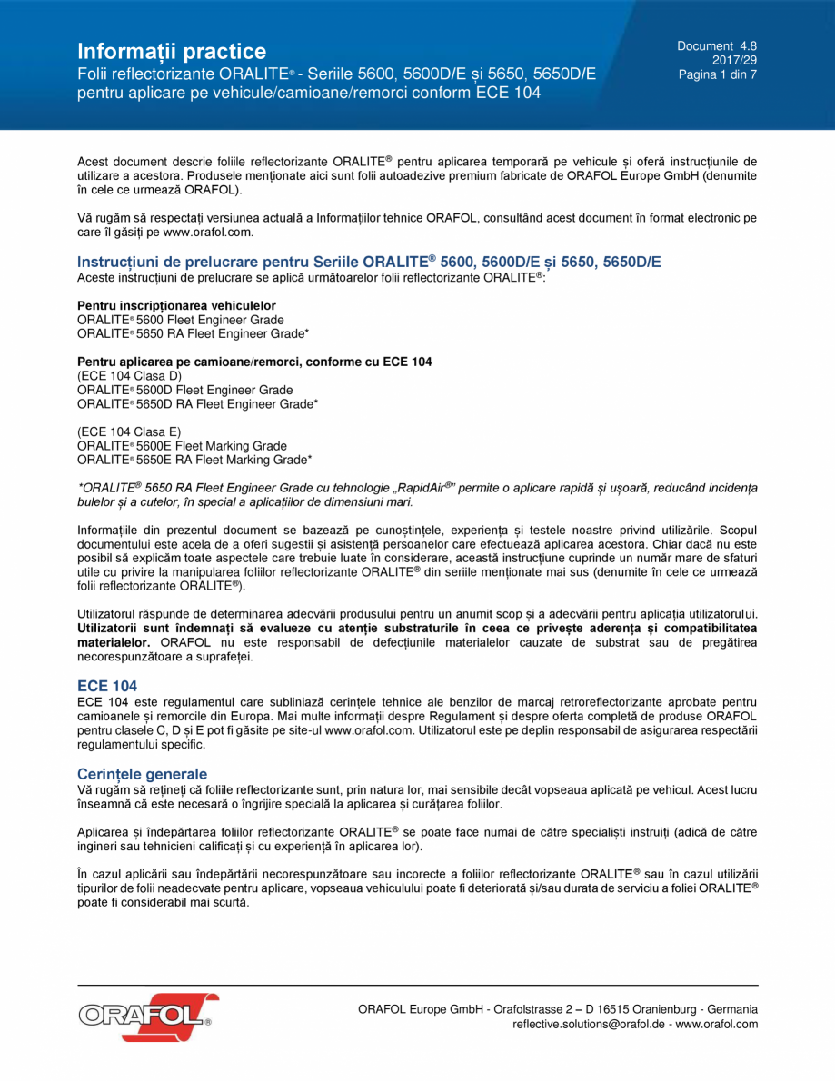 Pagina 1 - Instructiuni de aplicare pentru folie reflectorizanta pentru pentru aplicare pe...