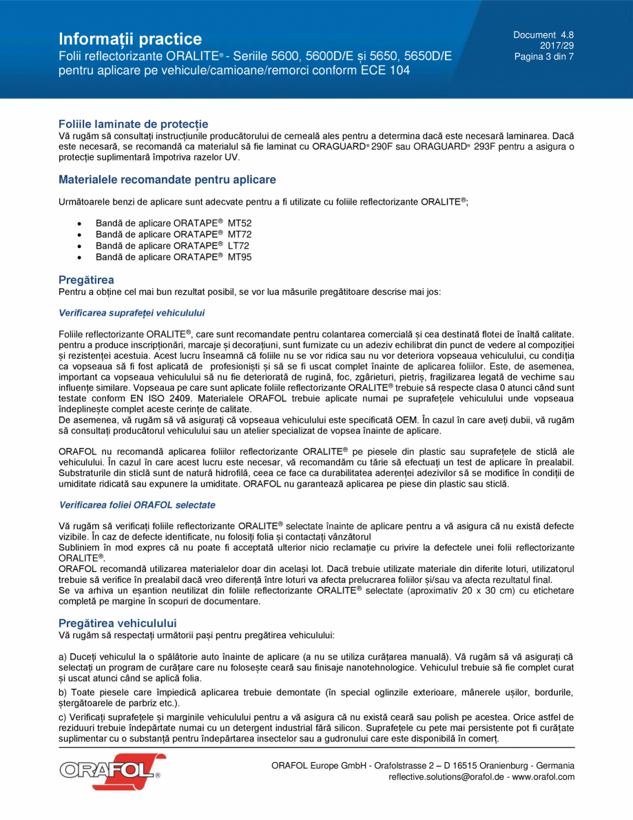 Pagina 3 - Instructiuni de aplicare pentru folie reflectorizanta pentru pentru aplicare pe...