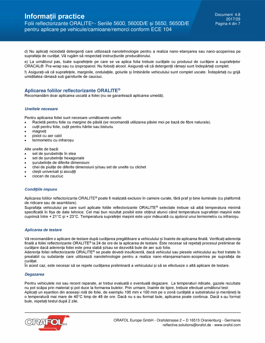 Pagina 4-Instructiuni de aplicare pentru folie reflectorizanta pentru pentru aplicare pe...