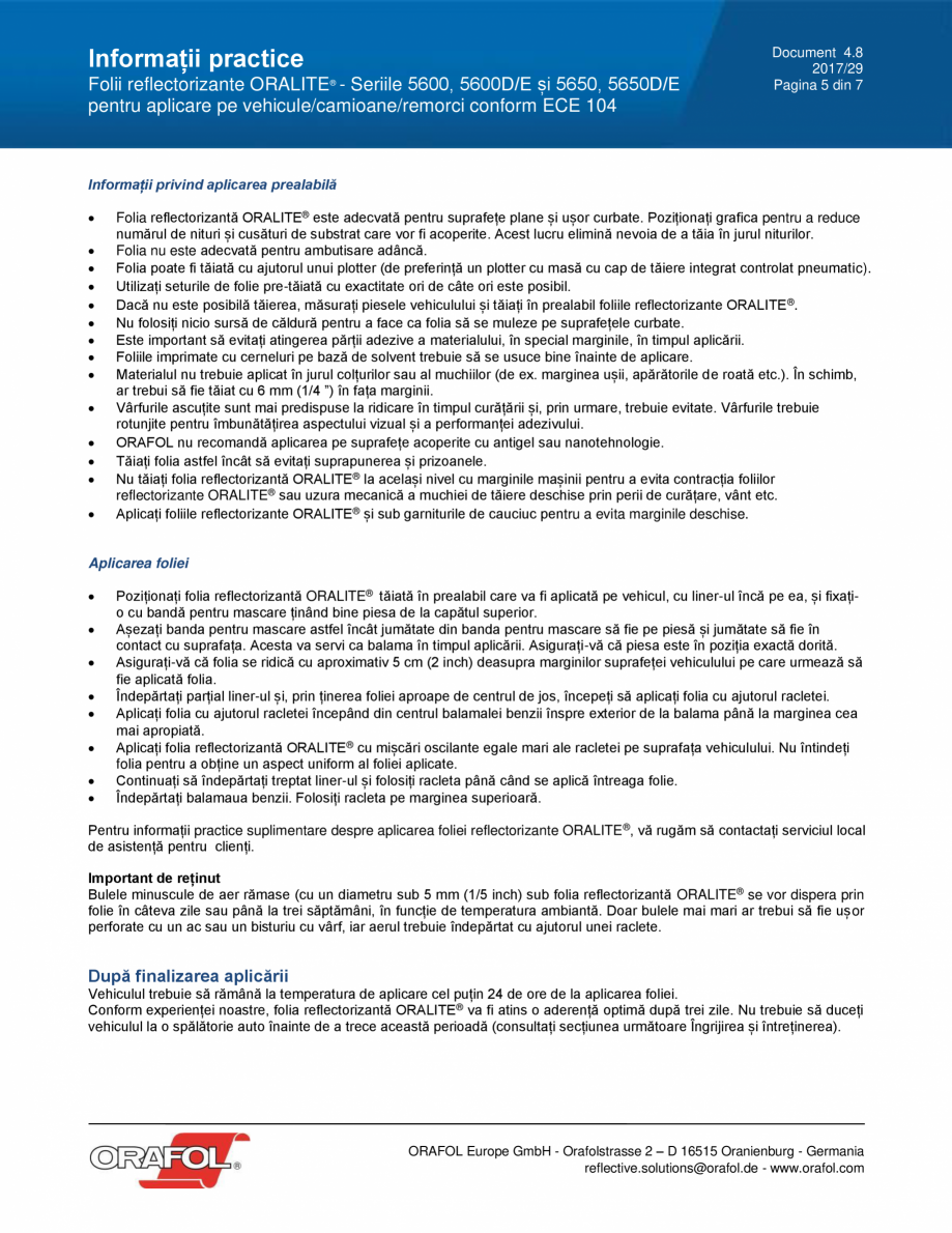 Pagina 5-Instructiuni de aplicare pentru folie reflectorizanta pentru pentru aplicare pe...