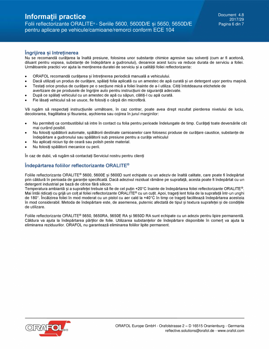 Pagina 6-Instructiuni de aplicare pentru folie reflectorizanta pentru pentru aplicare pe...