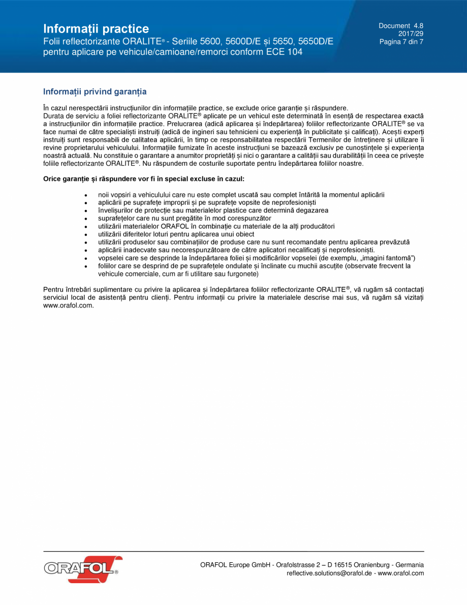 Pagina 7 - Instructiuni de aplicare pentru folie reflectorizanta pentru pentru aplicare pe...