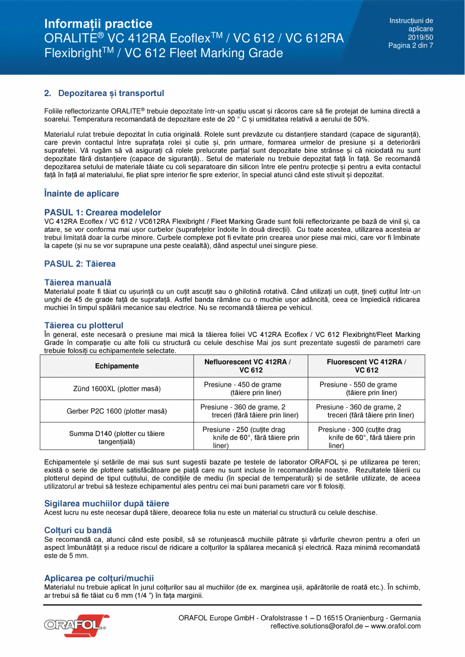 Pagina 2 - Instructiuni de aplicare pentru folie adeziva reflectorizanta pentru aplicarea pe...