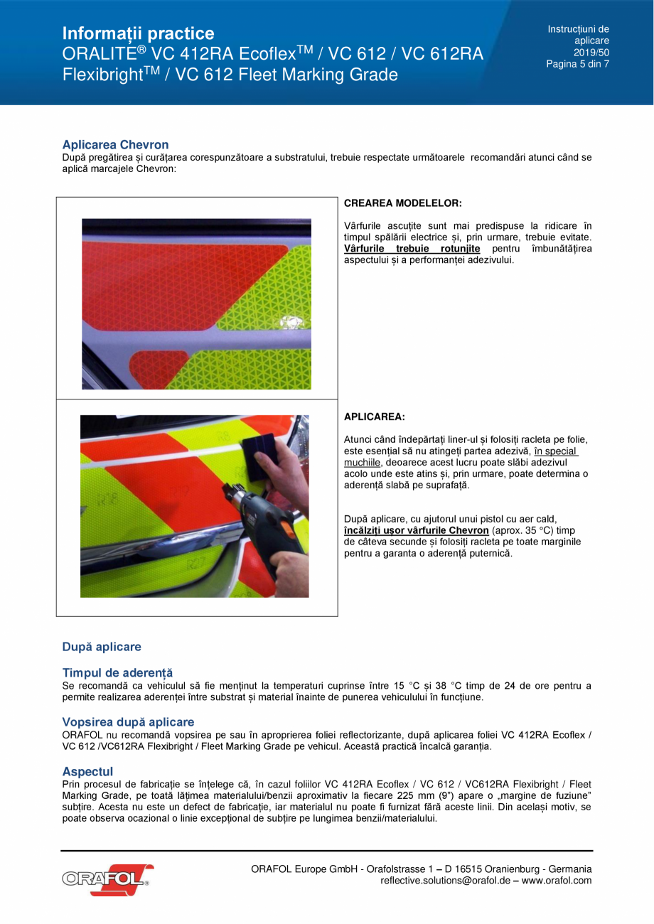 Pagina 5 - Instructiuni de aplicare pentru folie adeziva reflectorizanta pentru aplicarea pe...