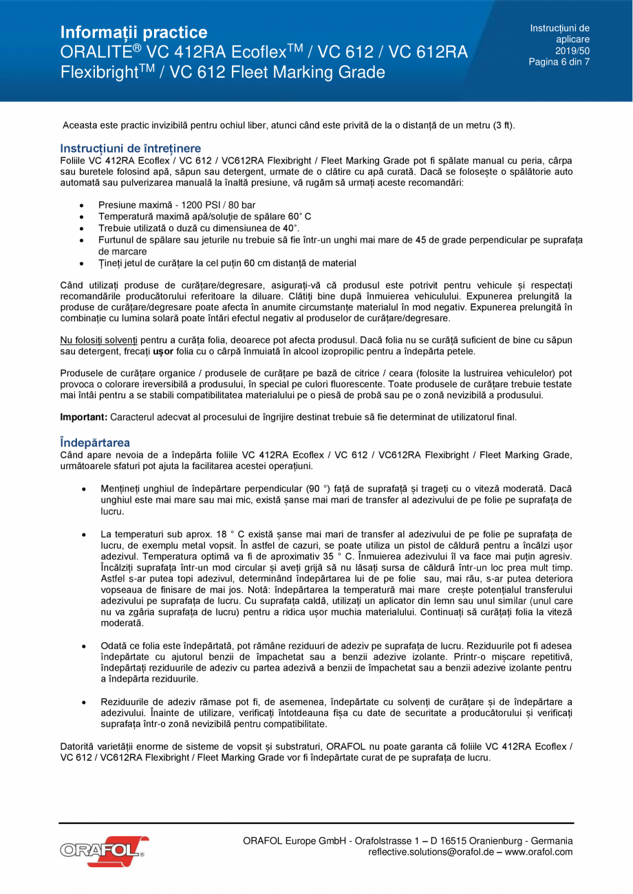 Pagina 6-Instructiuni de aplicare pentru folie adeziva reflectorizanta pentru aplicarea pe vehiculele pentru ...
