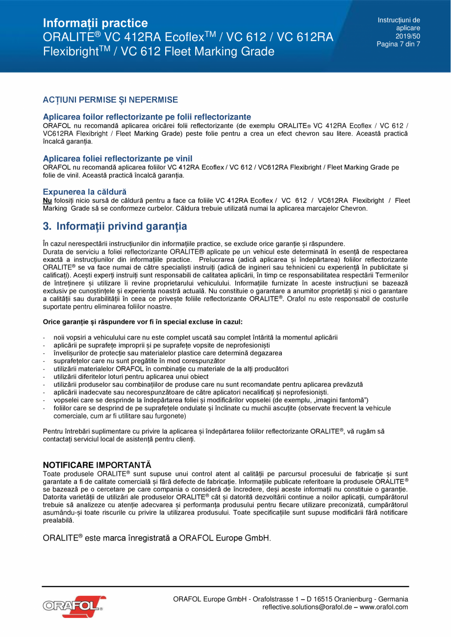 Pagina 7 - Instructiuni de aplicare pentru folie adeziva reflectorizanta pentru aplicarea pe...