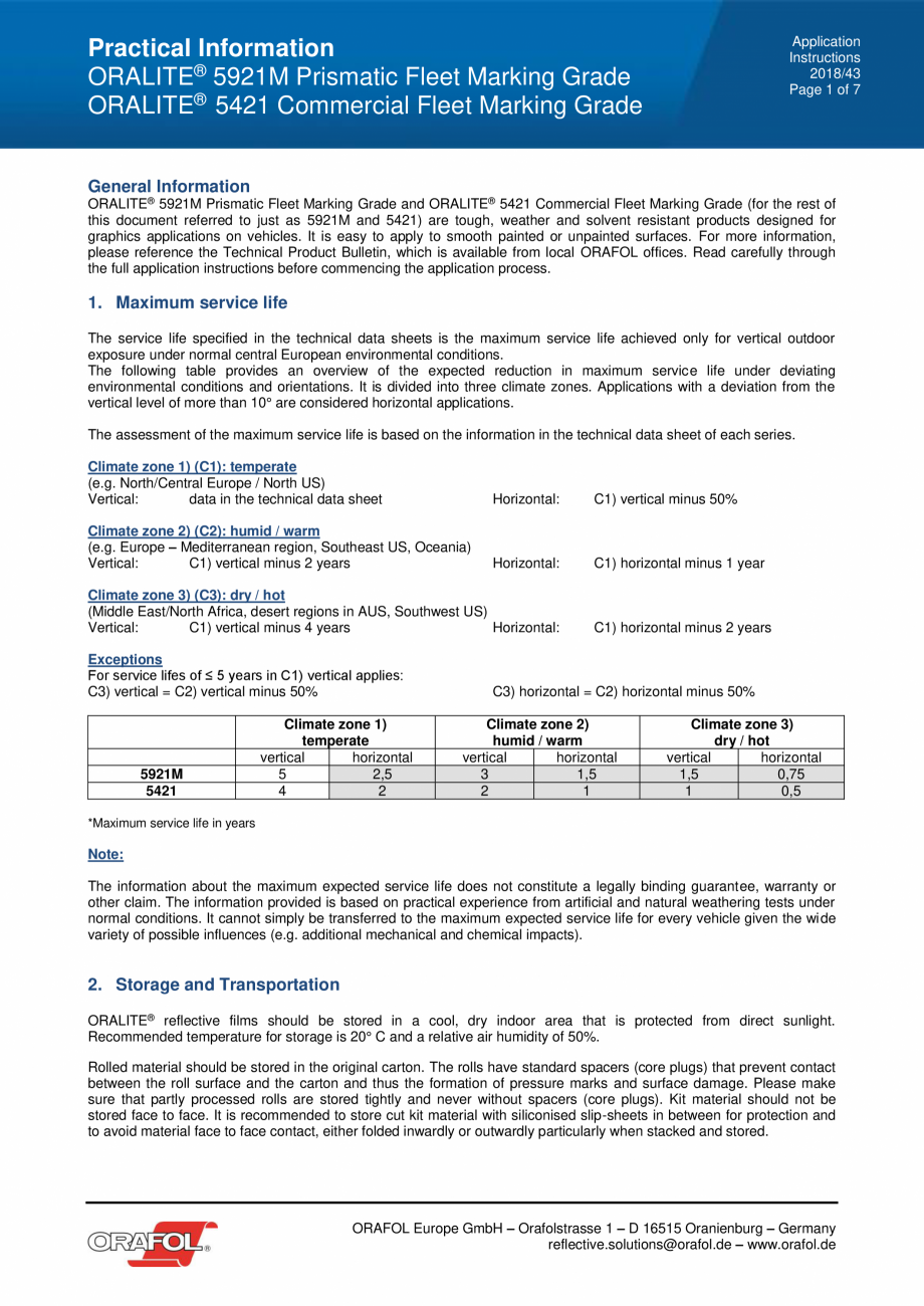 Pagina 1 - Instructiuni de aplicare pentru folie adeziva reflectorizanta ALGERNON Oralite 5421...
