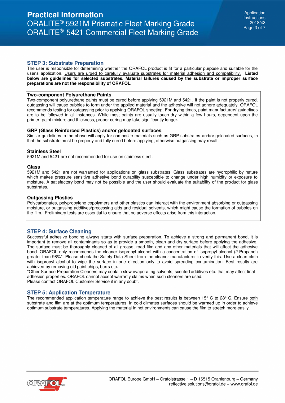 Pagina 3 - Instructiuni de aplicare pentru folie adeziva reflectorizanta ALGERNON Oralite 5421...