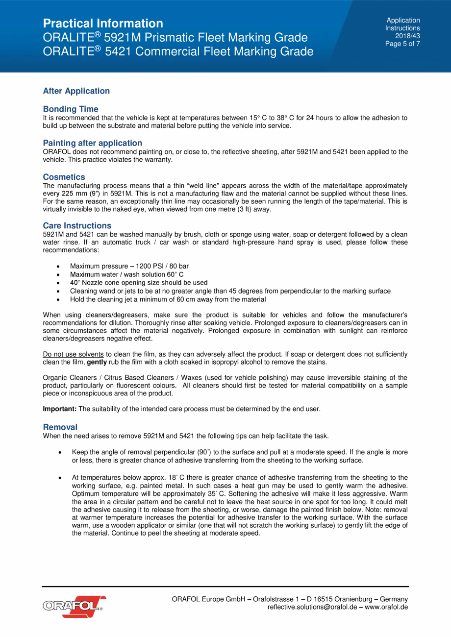 Pagina 5 - Instructiuni de aplicare pentru folie adeziva reflectorizanta ALGERNON Oralite 5421...