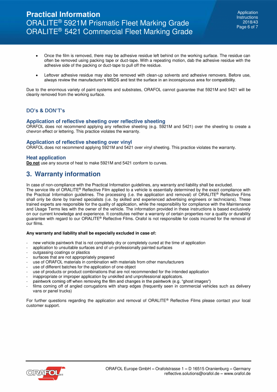 Pagina 6 - Instructiuni de aplicare pentru folie adeziva reflectorizanta ALGERNON Oralite 5421...