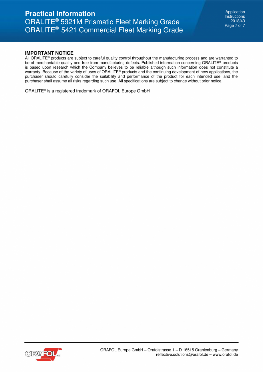 Pagina 7 - Instructiuni de aplicare pentru folie adeziva reflectorizanta ALGERNON Oralite 5421...