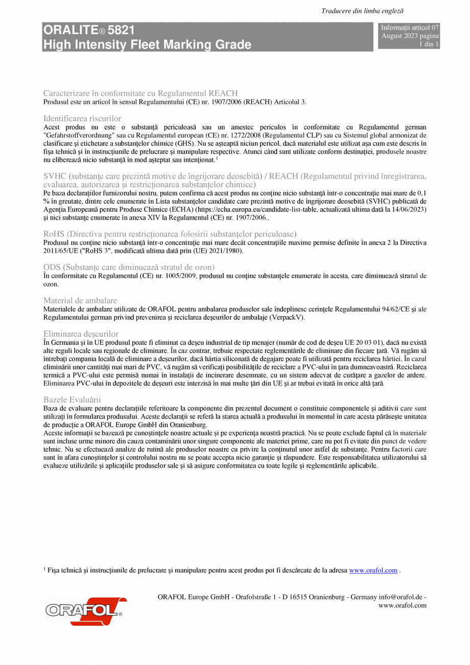 Pagina 1-Instructiuni de aplicare pentru folie adeziva reflectorizanta ALGERNON ORALITE 5821 High Intensity...