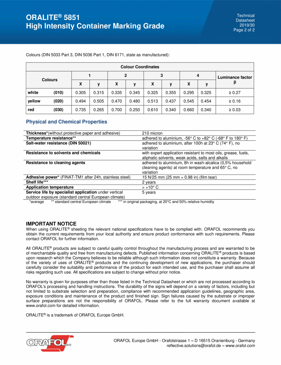 Pagina 2 - Folie adeziva reflectorizanta pentru containere si caroserii mobile ALGERNON ORALITE 5851...