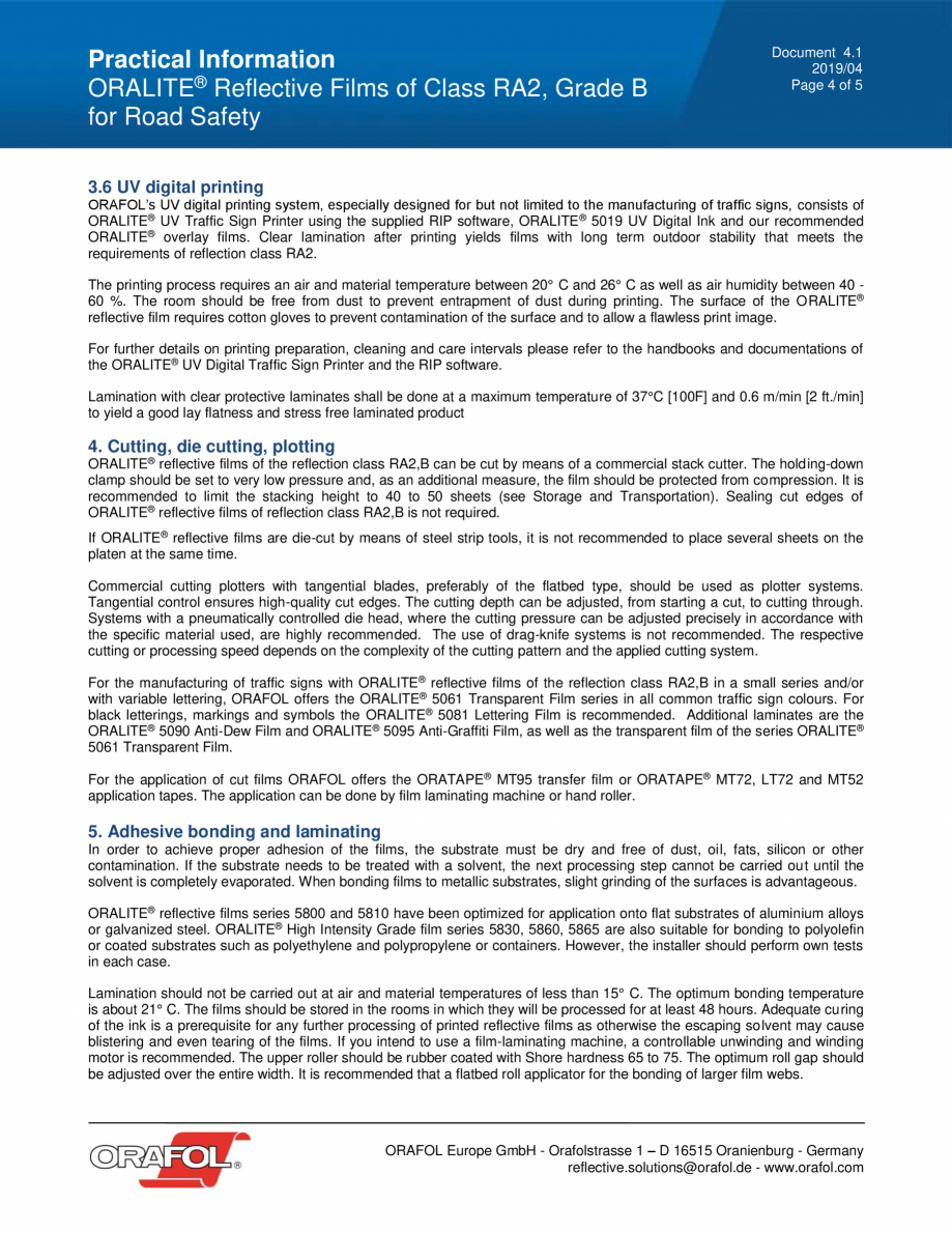 Pagina 4-Instructiuni aplicare pe plastic folie reflectorizanta ALGERNON ORALITE 5860 Instructiuni montaj,...