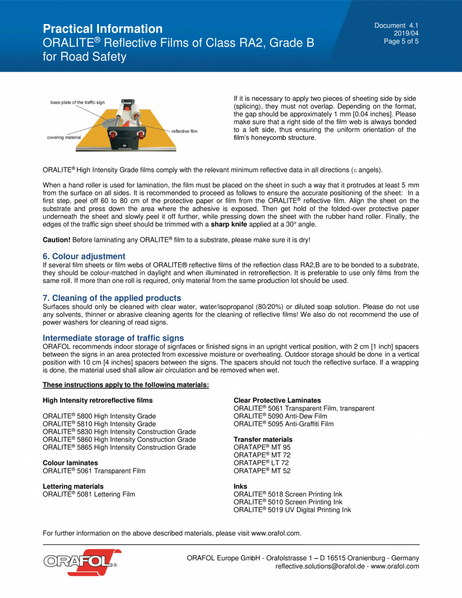 Pagina 5-Instructiuni aplicare pe plastic folie reflectorizanta ALGERNON ORALITE 5860 Instructiuni montaj,...