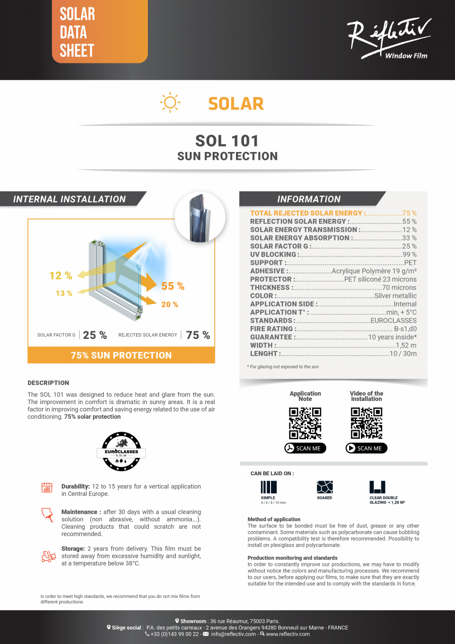 Pagina 1 - Folie de protectie solara 75%, cu efect de oglinda, pentru interior ALGERNON SOL 101 Fisa...