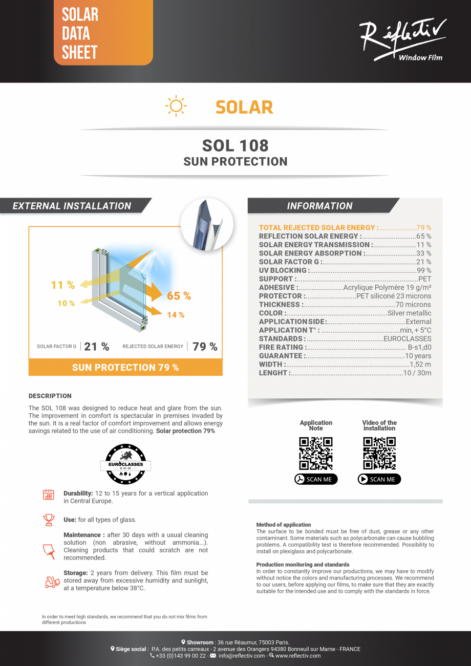 Pagina 1-Folie protectie solara 79%, cu efect de oglinda, pentru exterior ALGERNON SOL 108 Fisa tehnica...