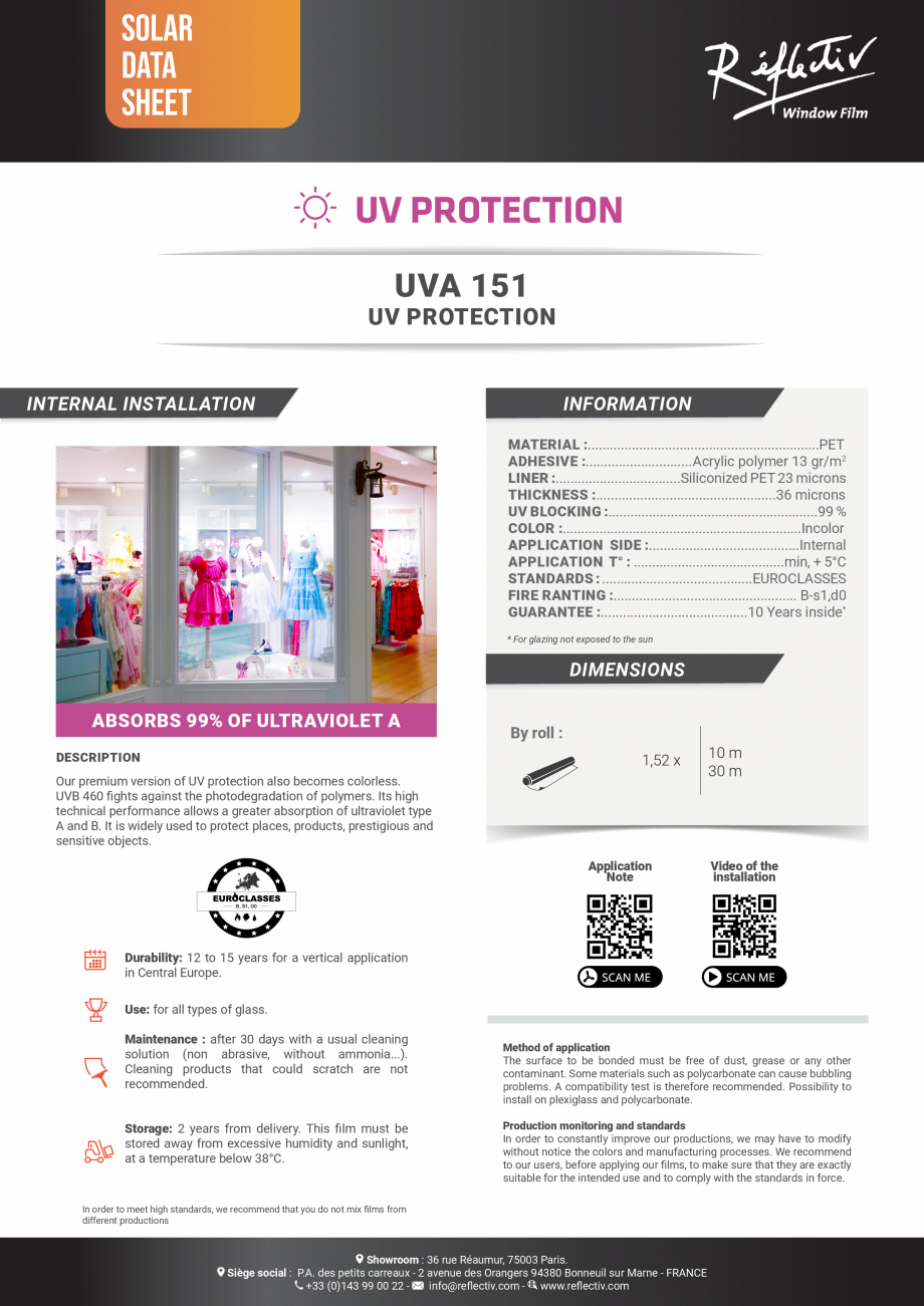 Pagina 1 - Folie protectie UV pentru vitrine ALGERNON UVA 151 Fisa tehnica Engleza SOLAR
DATA
SHEET
...