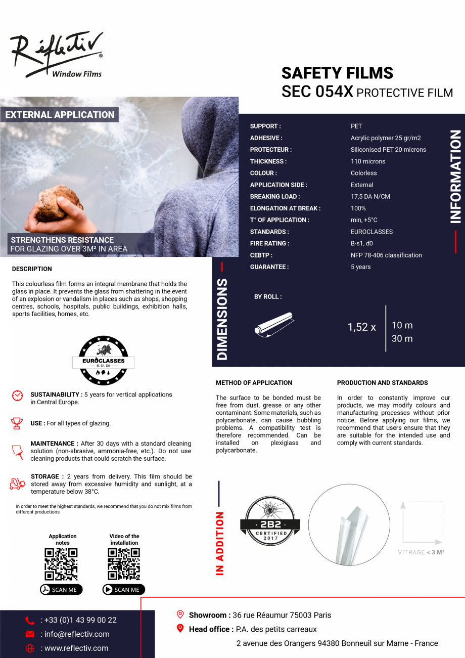 Pagina 1-Folie securizare, pentru exterior, 110 microni ALGERNON SEC 054X Fisa tehnica Engleza SAFETY FILMS...