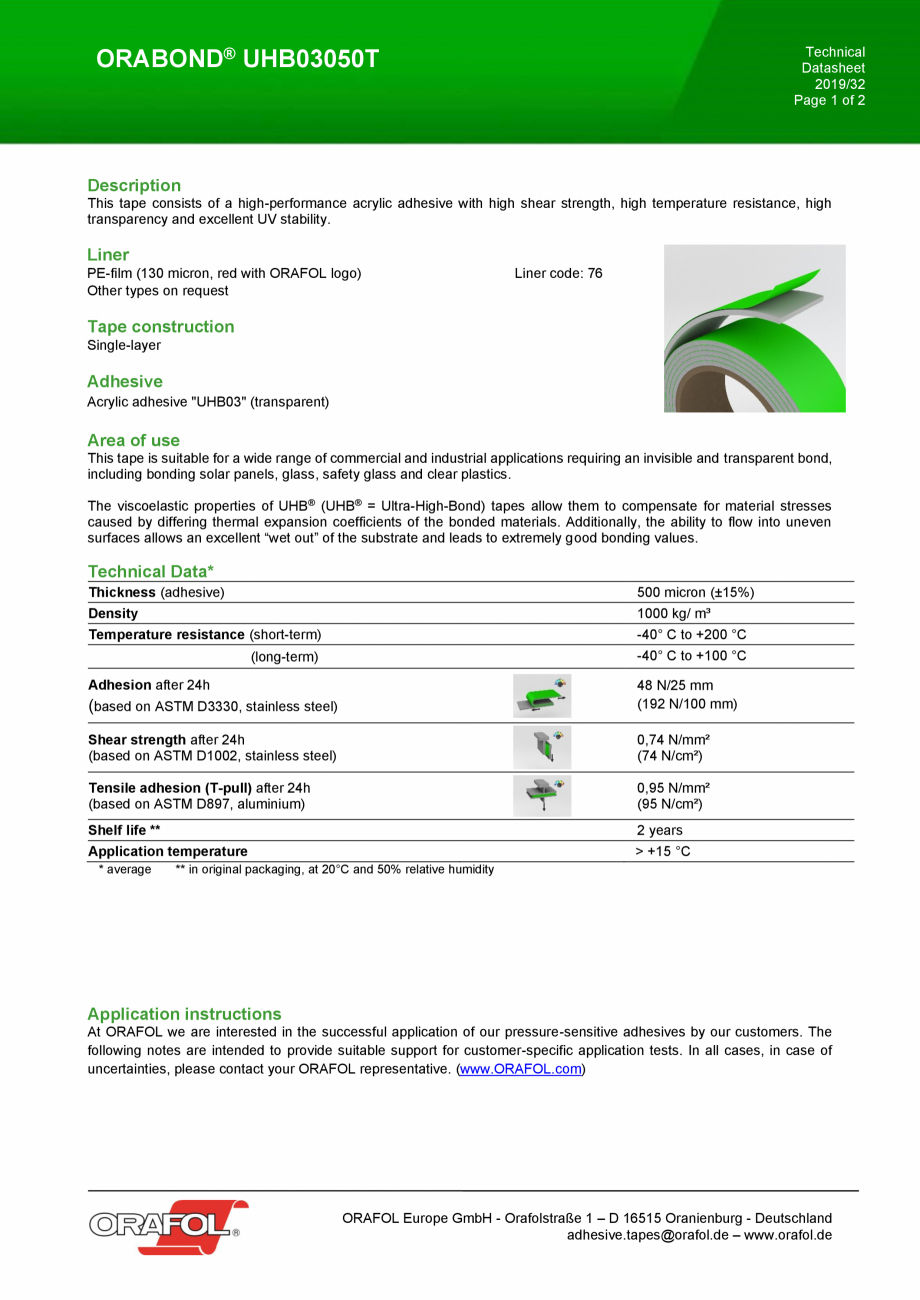 Pagina 1-Banda dublu adeziva transparenta pe suport din spuma acrilica ALGERNON UHB03050T Fisa tehnica...