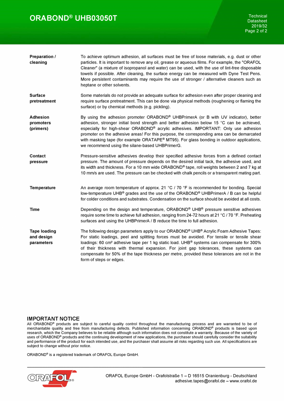 Pagina 2 - Banda dublu adeziva transparenta pe suport din spuma acrilica ALGERNON UHB03050T Fisa...