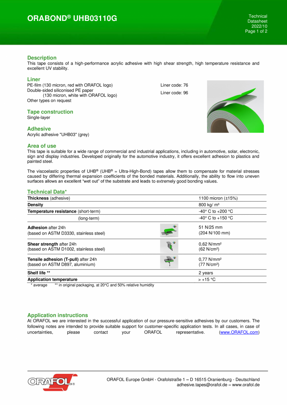 Pagina 1 - Banda din spuma acrilica gri, cu grosimea de 1,1 mm ALGERNON UHB03110G Fisa tehnica...