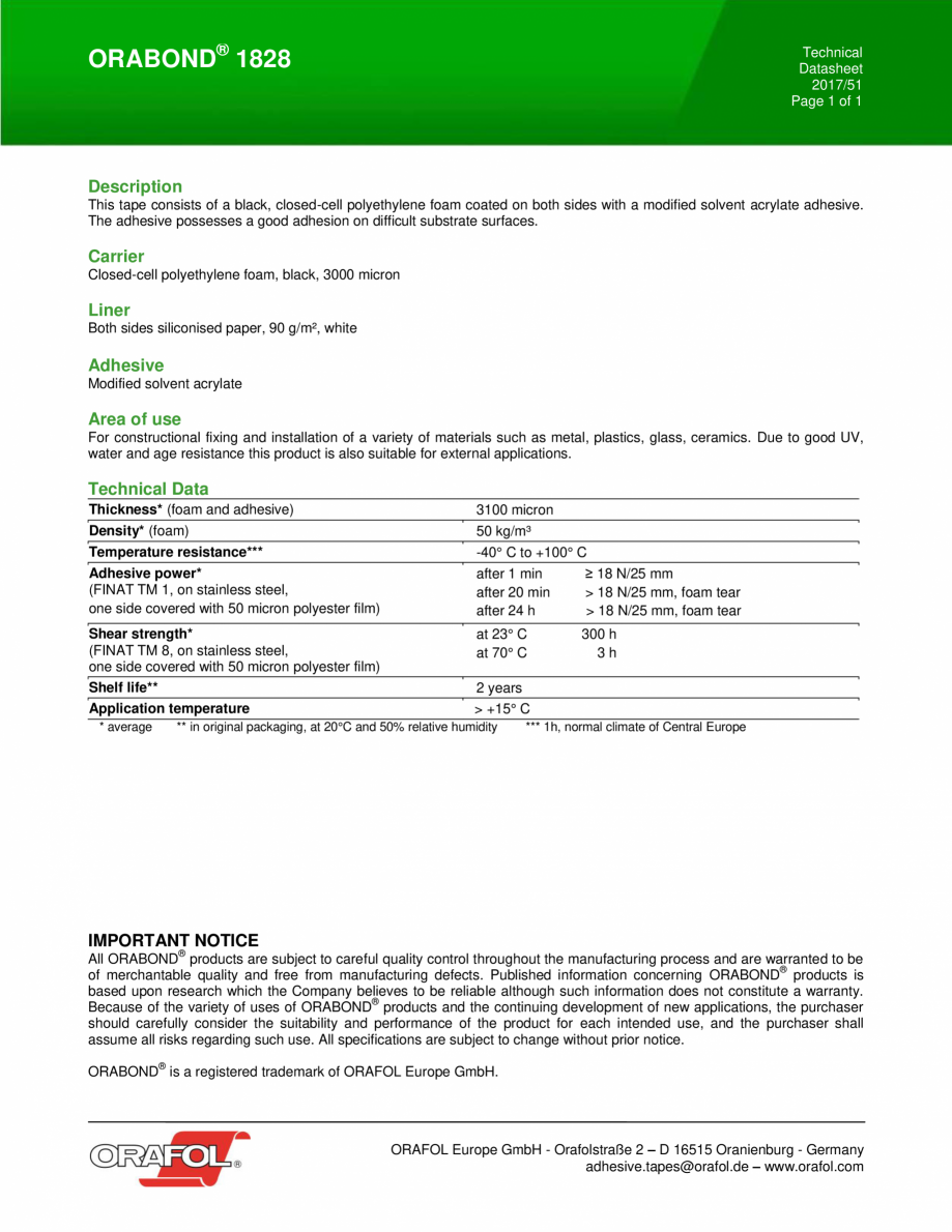 Pagina 1-Banda dublu adeziva buretoasa ALGERNON ORABOND 1828 Fisa tehnica Engleza ORABOND® 1828

Technical...
