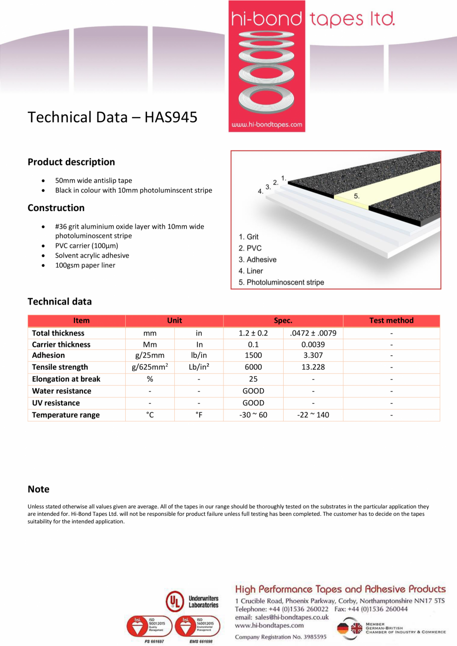 Pagina 1-Banda antiderapanta cu insertie fotoluminescenta ALGERNON HI BOND HAS 945 Fisa tehnica Engleza...