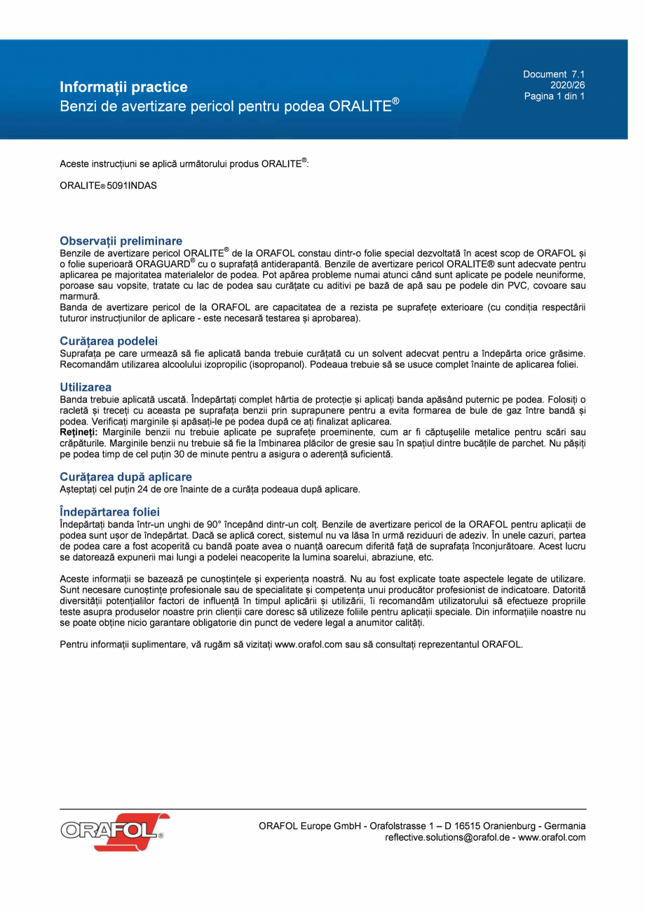 Pagina 1 - Banda antialunecare si delimitare pentru podele ALGERNON ORALITE 5091 INDAS Instructiuni ...