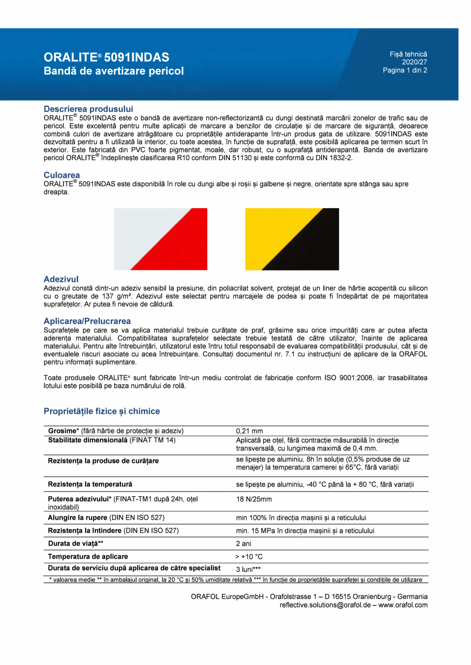 Pagina 1-Banda antialunecare si delimitare pentru podele ALGERNON ORALITE 5091 INDAS Fisa tehnica Romana 