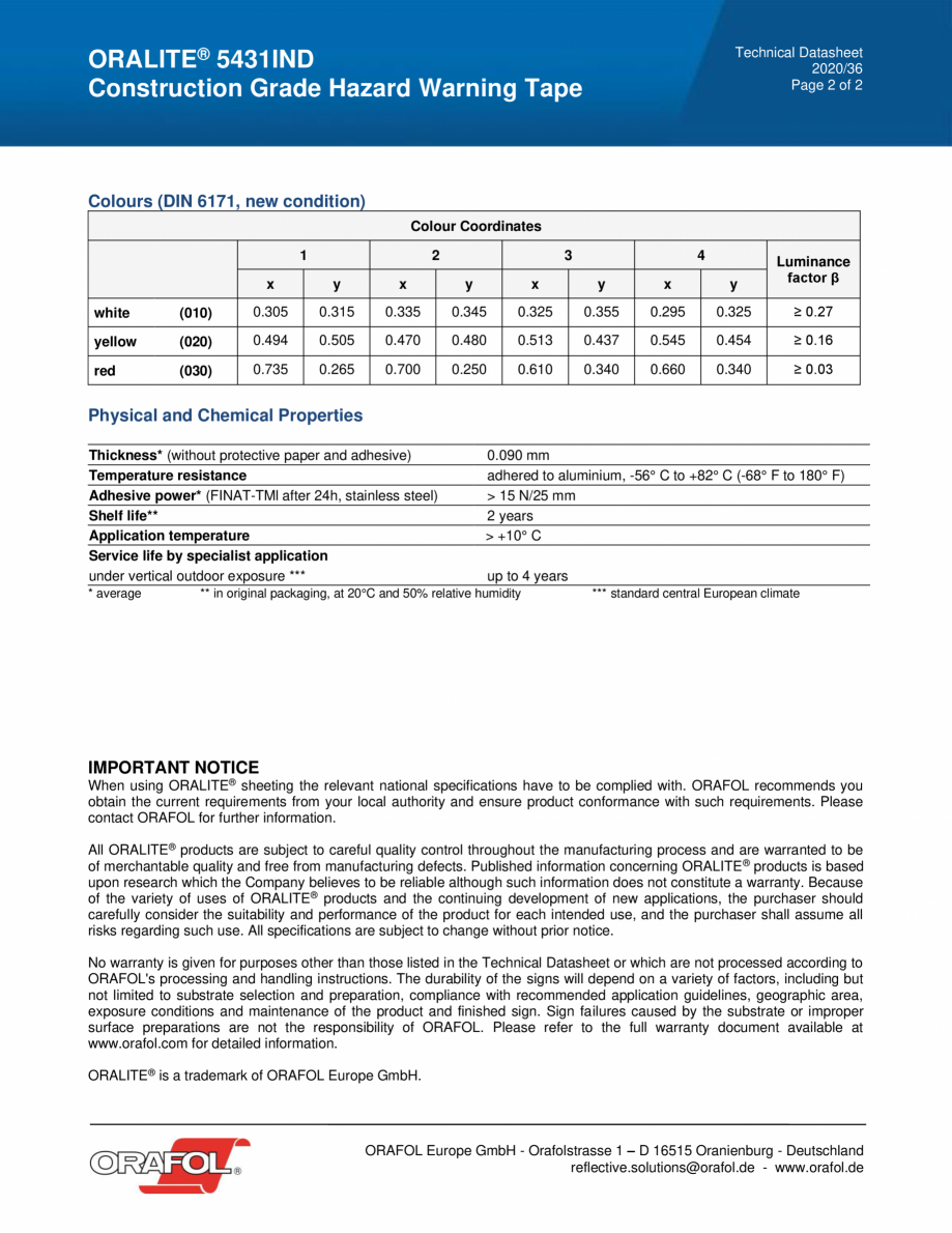 Pagina 2 - Banda antiderapanta cu insertie fotoluminescenta ALGERNON ORALITE 5431 IND Fisa tehnica...