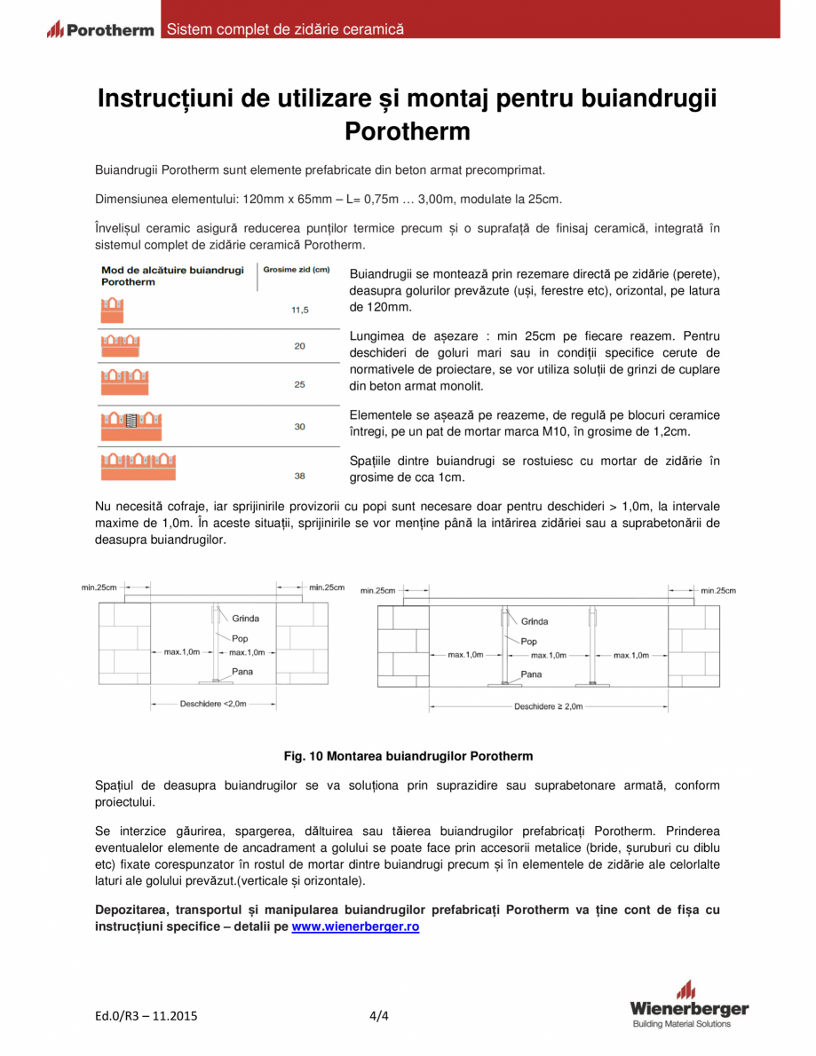 Pagina 4 - Instructiuni de punere in opera - produse Porotherm POROTHERM 45, 60, grinda planseu...